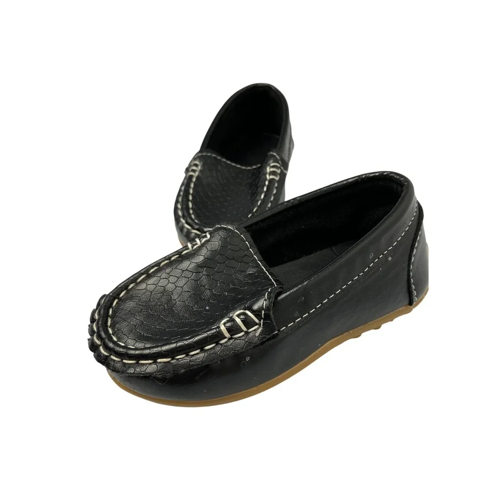 Kids‎ Black Faux Leather Snake Print Loafers Slip On Shoes Toddler Size 7/7.5
